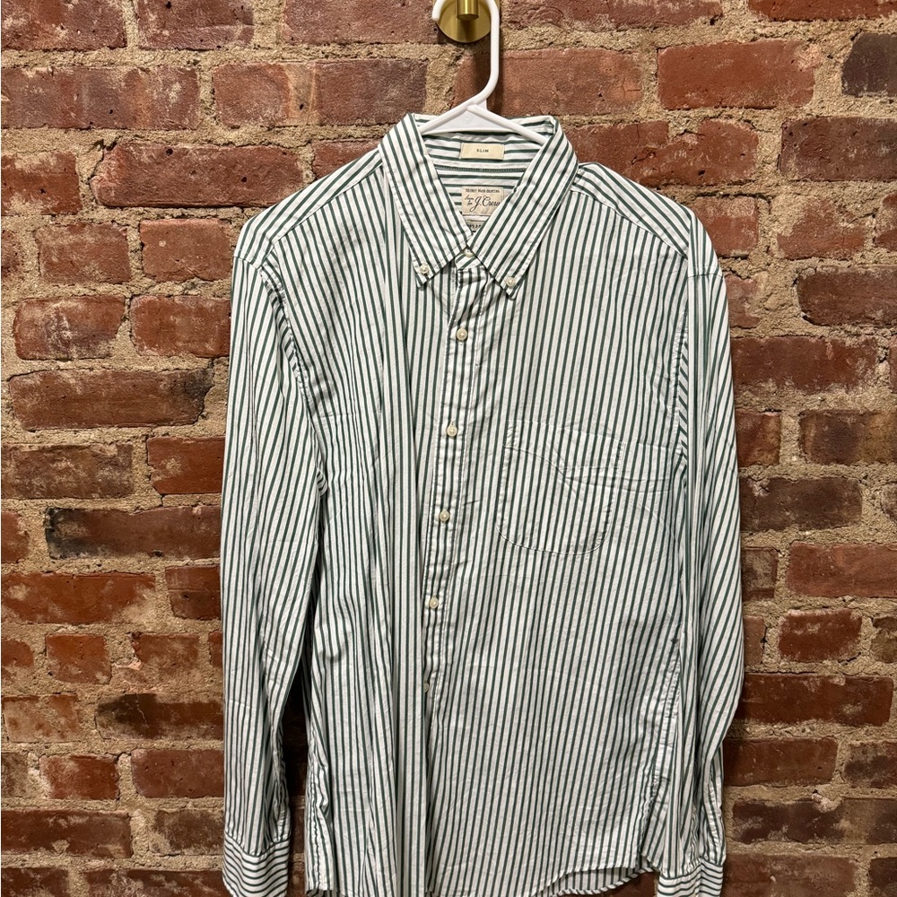 J Crew | Green Stripes | Like New | Slim Fit | Large